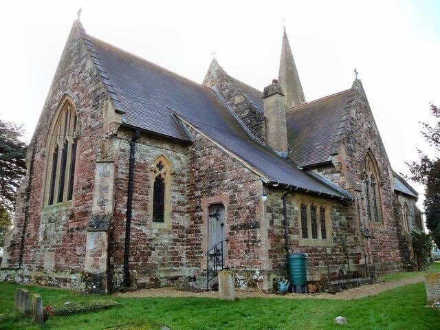 St John the Evangelist parish church, Lockerley, Hampshire, seen from the north. On the left is the chancel; on the right is the north transept.