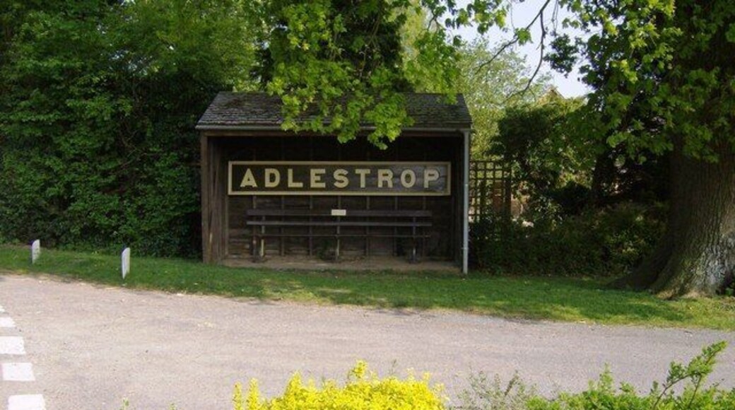 Adlestrop station sign in the bus shelter The sign is one of the old station signs. It was moved here after the station closed. The plaque on the bench contains the famous poem by Edward Thomas about Adlestrop. First line: "Yes, I remember Adlestrop. The train stopped there." Here is a link to the full poem. http://www.poetsgraves.co.uk/Classic%20Poems/Thomas%20E/adlestrop.htm The former railway station is here: 451139