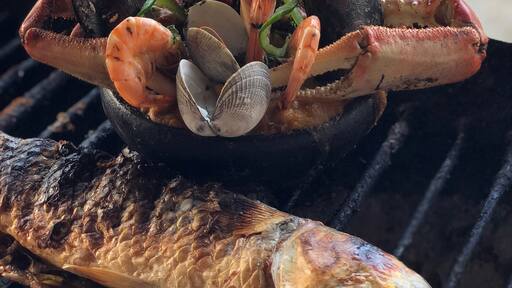 #GoodEats Cazuela de Mariscos. The perfect seafood mix in a bowl with plantains and peanut sauce. This photo was taken in the small town of El Morro, Guayas Ecuador. By the way, the fish was good too, but hands down to the Cazuela, a must try if you are in the area.