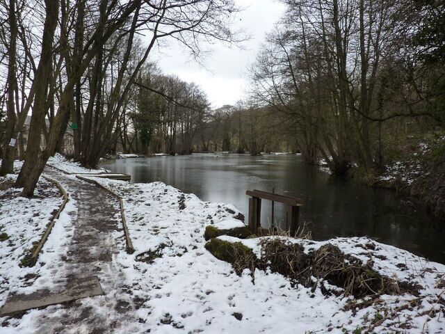 Frozen mill pond One of several mill ponds which once powered mills in the Tansley, Lumsdale areas east of Matlock