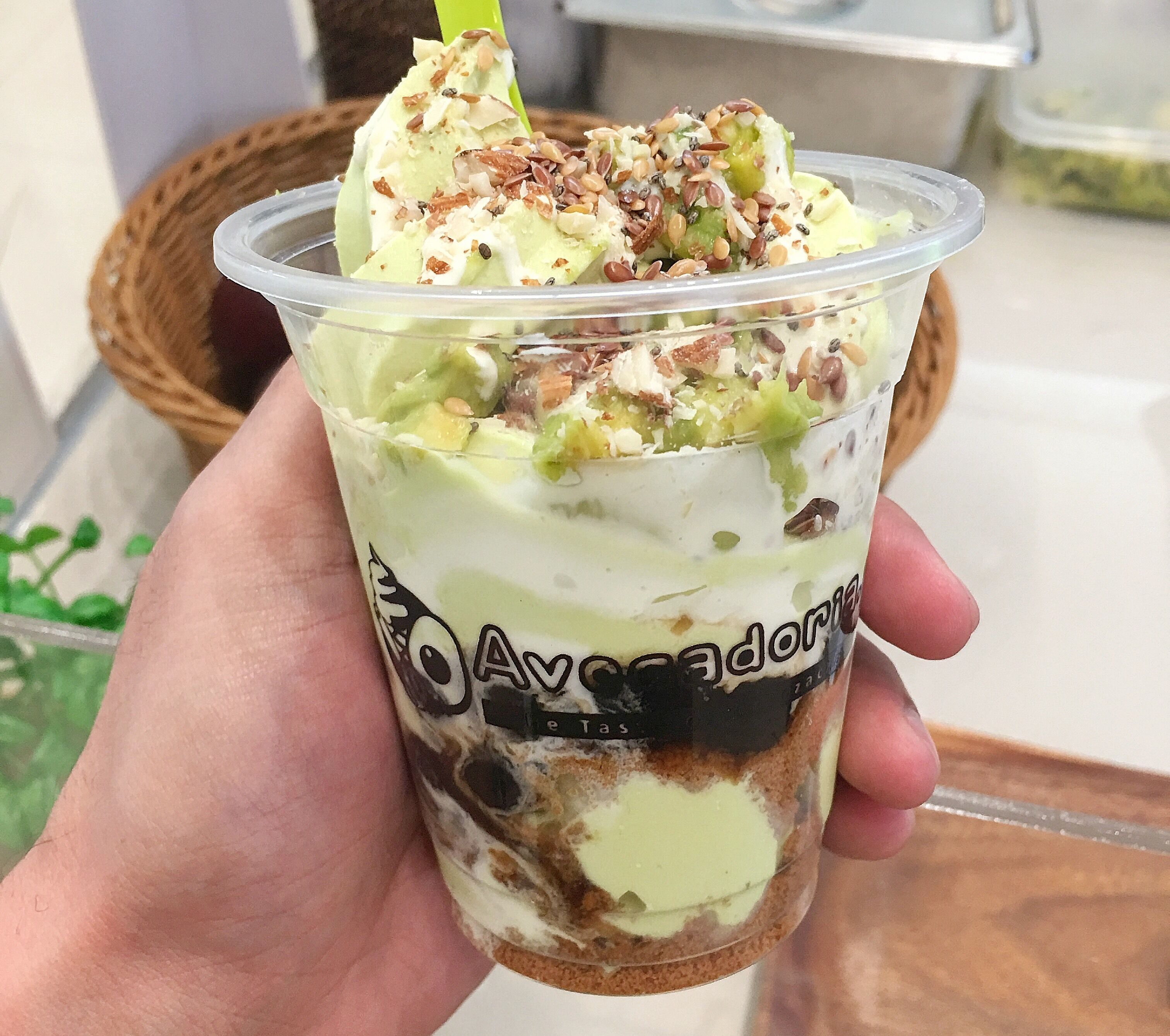Avocado Lover - avocado soft-serve ice cream, fresh avocado bits, chopped almonds, chia and flax seeds, cream, black pearl and signature crushed biscuit by Avocadoria. This dessert shop is one of the fastest growing franchise in the Philippines.

#Trovember