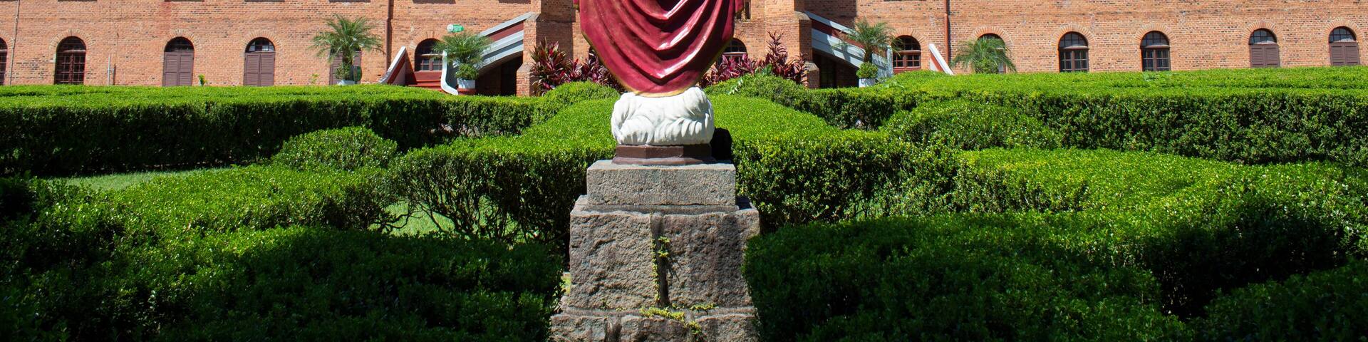 Well-made statue in the beautiful garden in front of Seminario Sagrado Coracao de Jesus in Brazil