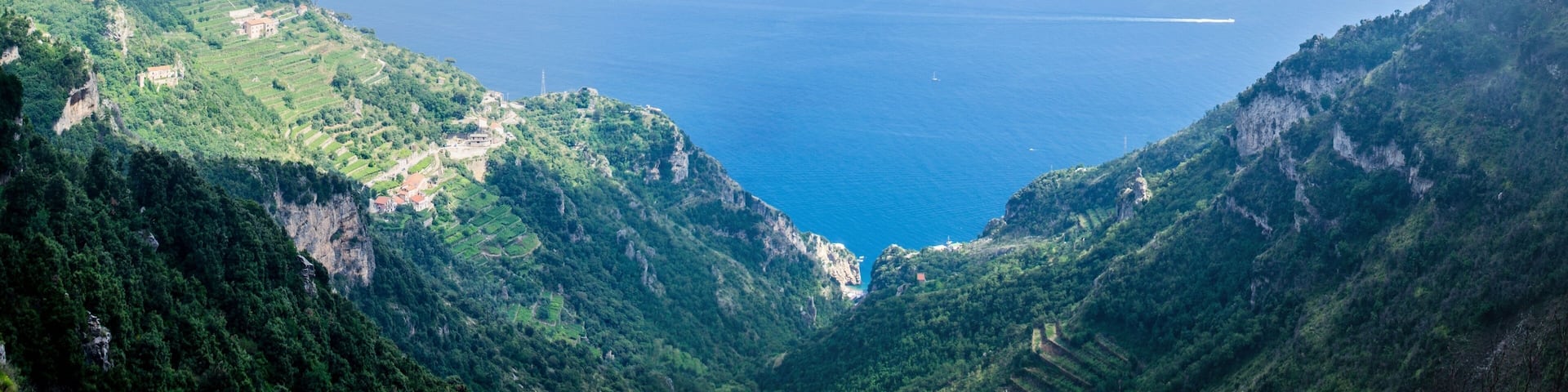 famous hiking trail sentiero degli dei is leading on the top of amalfi coast in italy and except pristine nature visitors can also see cities positano, praiano, nocelle and others.