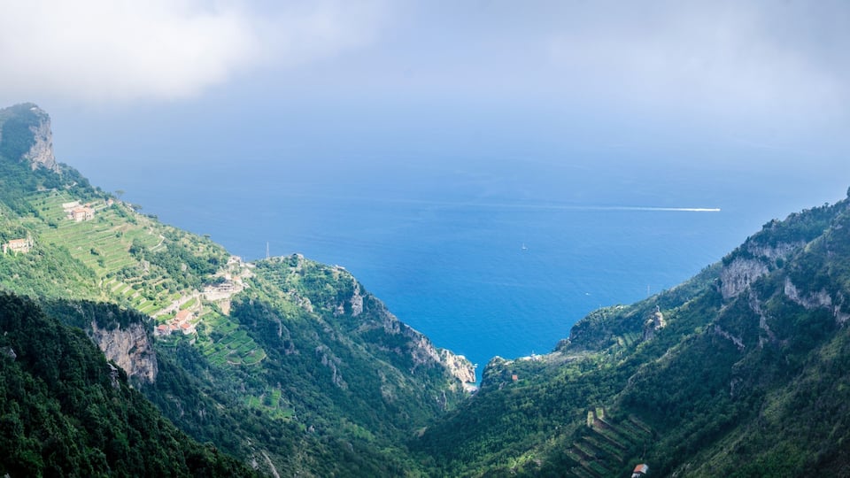 famous hiking trail sentiero degli dei is leading on the top of amalfi coast in italy and except pristine nature visitors can also see cities positano, praiano, nocelle and others.