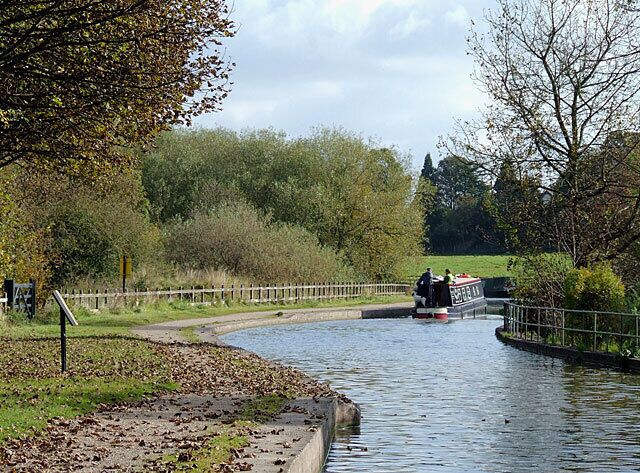 Trent and Mersey Canal at Armitage, Staffordshire. Taken from the eastern end of the "narrows" where Armitage Tunnel used to be and the A513 crosses the canal at a very oblique angle.