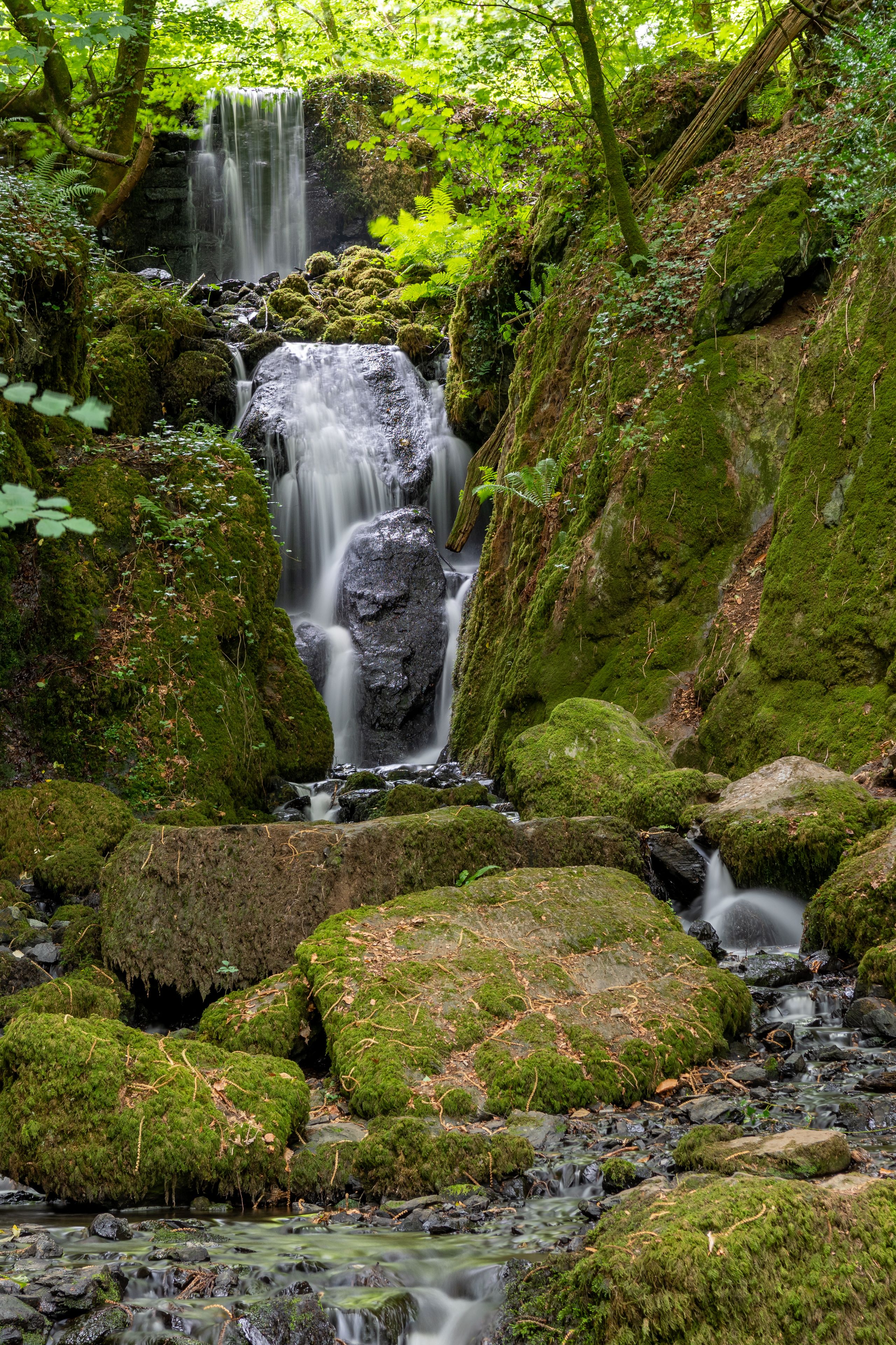 Long exposure Clampitt Falls waterfall at Canonteign Falls in Dartmoor