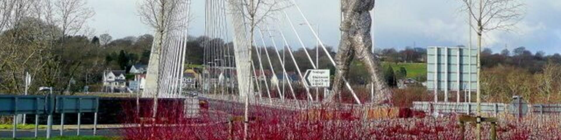 Chartist Statue and Bridge Reflecting the importance of the 19th century reformists' action in the South Wales coal-mining valleys.