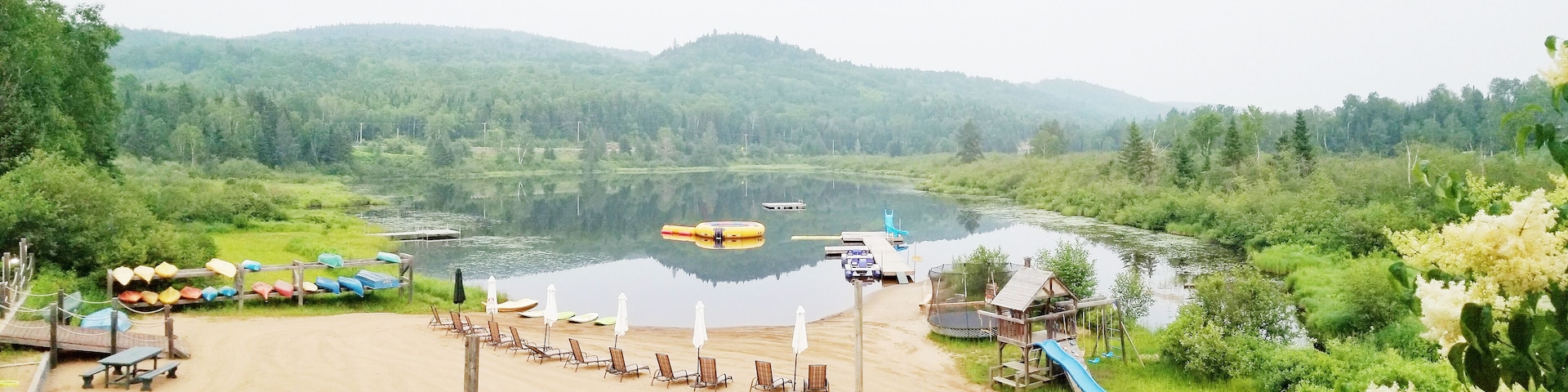Lanaudière region Quebec staying at #aubergeduvieuxmoulin - a rural family-owned oasis with fun for all ages (including an outdoor spa & water trampoline)