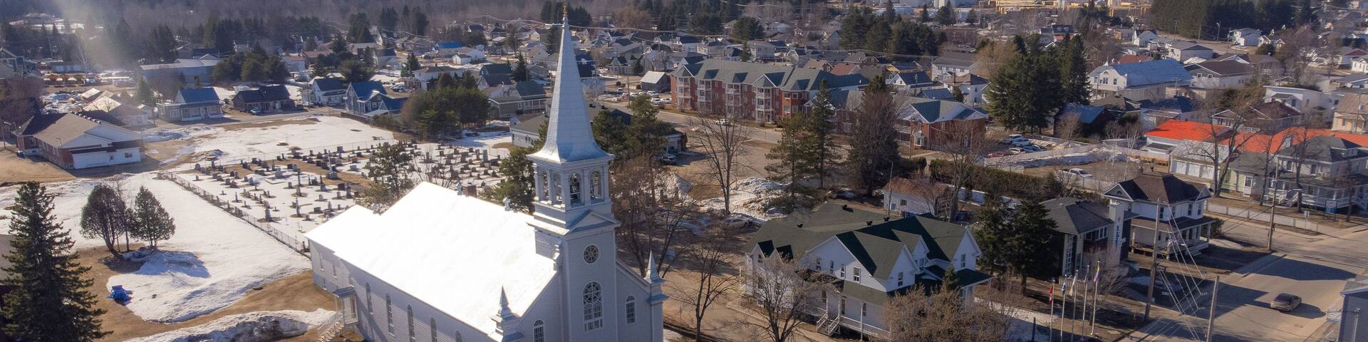 Aerial view of the small village of Saint-Michel-des-Saints in Quebec, Canada
