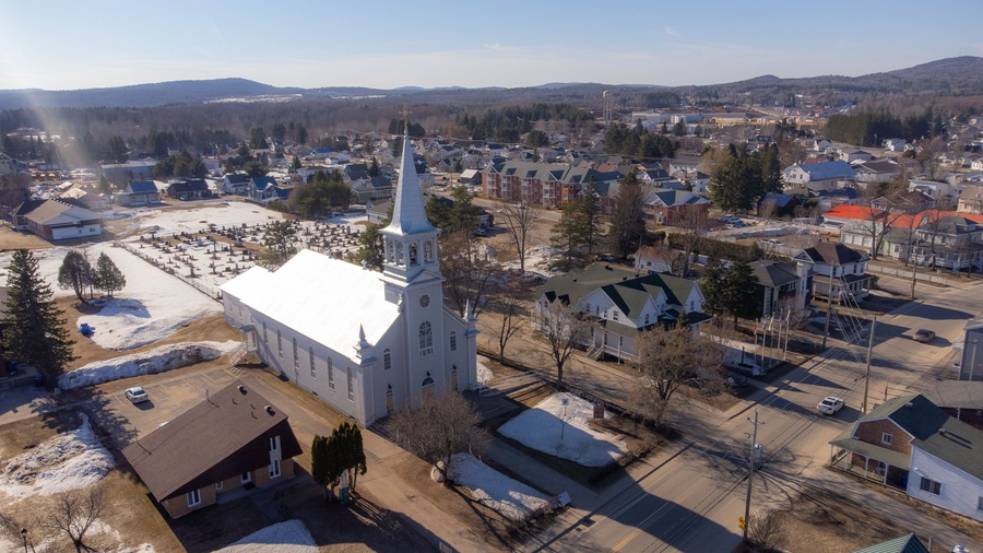 Aerial view of the small village of Saint-Michel-des-Saints in Quebec, Canada