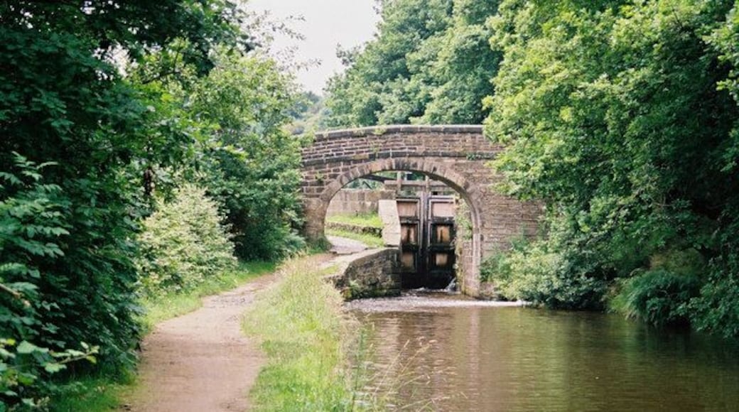 Lock No 15E, Huddersfield Narrow Canal According to one source, the bridge is called Scarwood Bridge; another has it as Appleyard Bridge. It carries a footpath which is part of the Colne Valley Circular Walk. The lock seems to be called Golcar Brook Lock, which makes sense, as the eponymous brook enters the canal here on the right hand side.