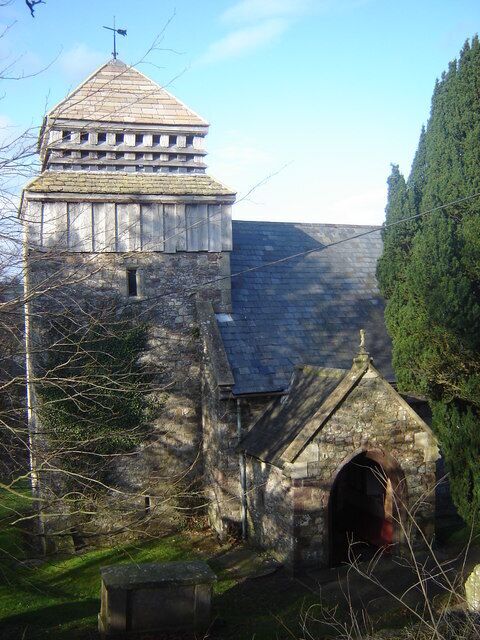 St David's church, Llanddewi Rhydderch Image photographed from elevated position up some steps to south west of church - footpath marked on map.