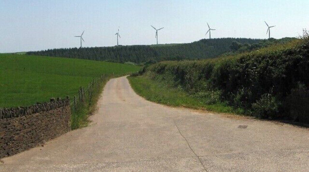 Parc - Cynog Entrance The entrance to Parc-cynog with the wind farm in the background. The 2nd windmill from the left is the one that is broken.