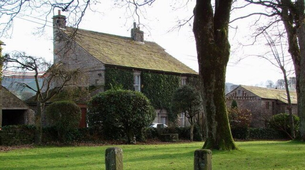 Threshfield Stocks On the village green looking towards The Manor House.
