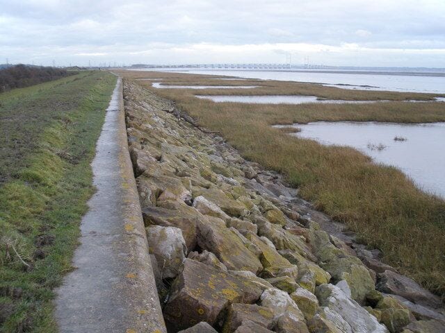 Sea defences, near West Pill, on the Severn Estuary