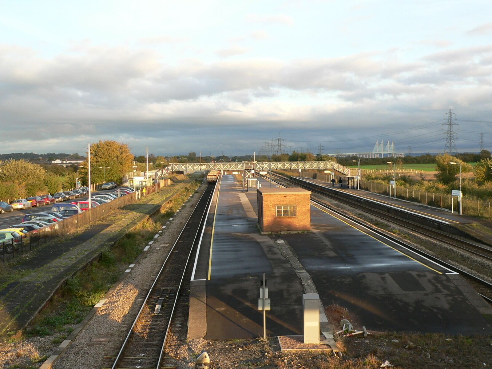 Severn Tunnel Junction railway station viewed looking east from the nearby road bridge.