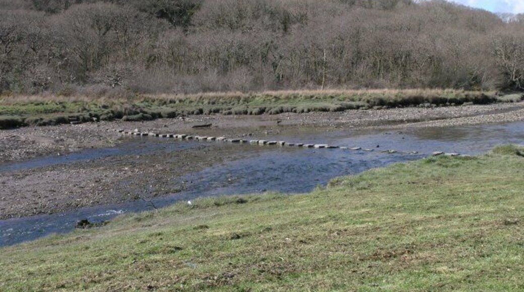 Stepping stones over the Cresswell As has been shown in other pictures submitted here, this location is definitely not crossable 24 hours a day as the river is tidal here and the stepping stones are only accessible during low tide. Based on what I could see, they're uncrossable for about 3 hours each high tide making them unusable for about 6 hours in each day. They do form part of the Landsker Borderlands Trail.