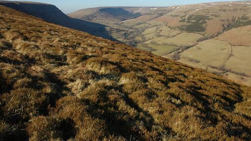 Gospel Pass viewed from Darren Lwyd The road from Capel-y-ffin to Hay-on-Wye passes up this valley and crosses the Gospel Pass at the top. Ffynnion y Parc is at the head of the valley.