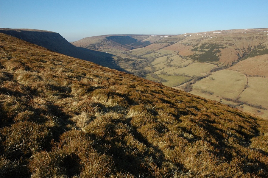 Gospel Pass viewed from Darren Lwyd The road from Capel-y-ffin to Hay-on-Wye passes up this valley and crosses the Gospel Pass at the top. Ffynnion y Parc is at the head of the valley.