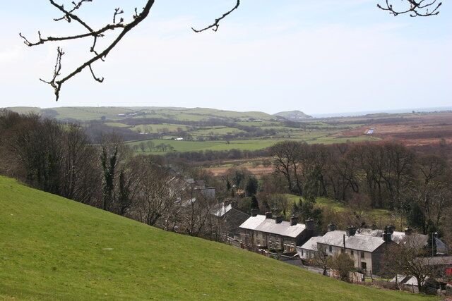 Tre Taliesin Looking back at the village from the path which climbs the hill immediately behind.