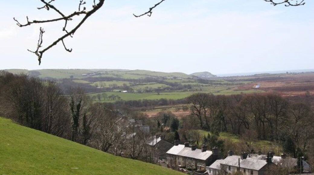 Tre Taliesin Looking back at the village from the path which climbs the hill immediately behind.