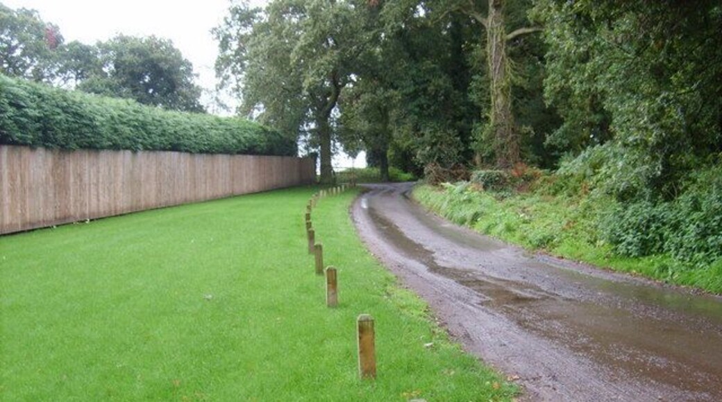 Passing Hunters Lodge The Monarch's Way follows Sandy Lane near Blakedown.