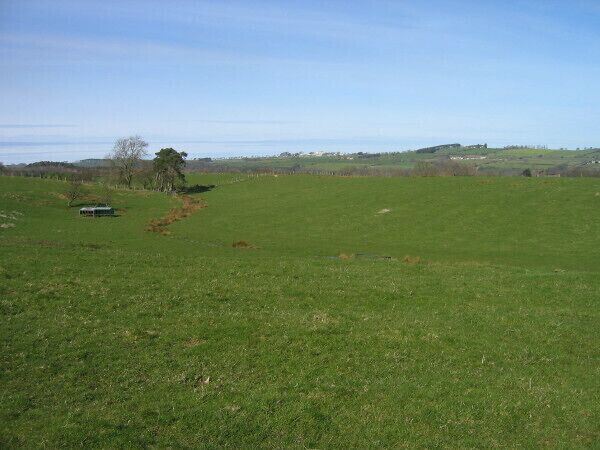 Farmland and footpath crossing Cockshaw Rigg