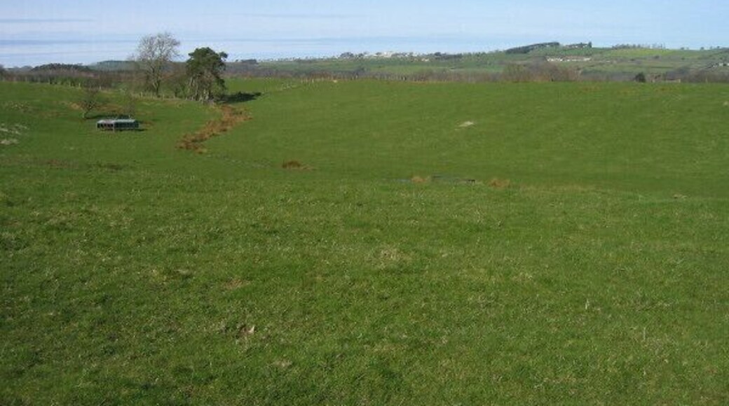 Farmland and footpath crossing Cockshaw Rigg