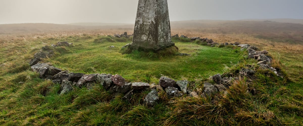 Triangulation point, Kaim Hill, Fairlie, North Ayrshire, Scotland, UK