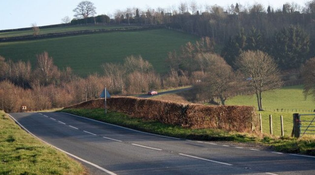 A490 Climb The A490 heading towards Welshpool climbs towards the 160 metre wooded escarpment that is home to a caravan park at its peak.