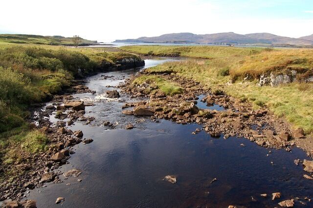 Mouth of the River Ose Looking downstream towards where the river reaches the sea at Loch Bracadale.