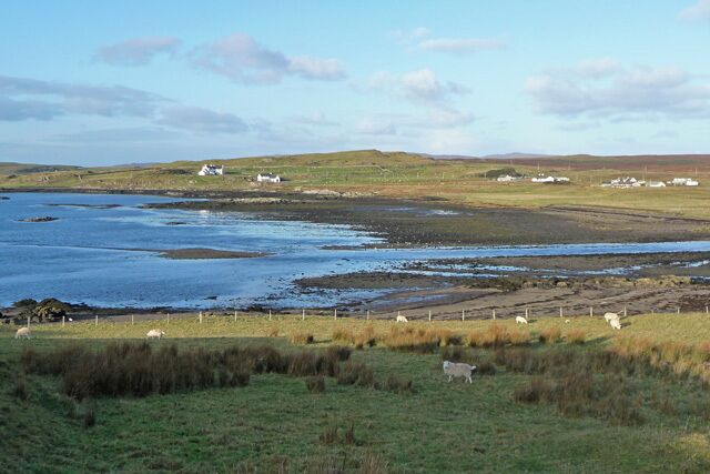 Ose Bay The mouth of the River Ose can be seen where it flows from the right into Loch Bracadale.
