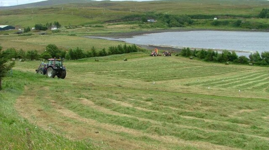 Cutting silage at Feorlig Overlooking Loch Caroy.