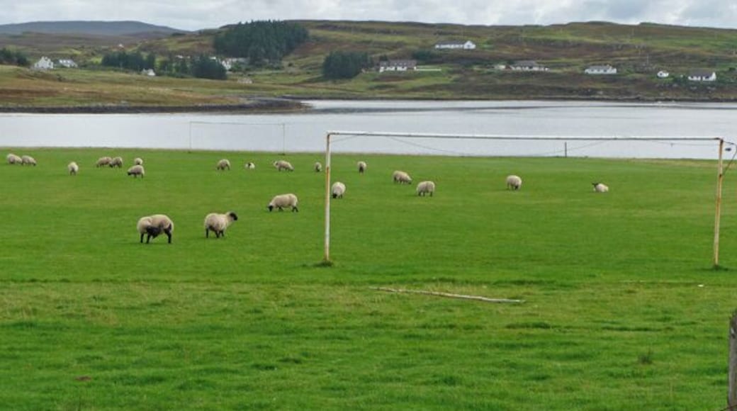 Football pitch at Feorlig Loch Caroy in the background. Sheepfield Wednesday v Man Ewenited?