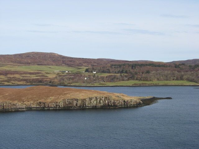 Totachocaire This is the view taken from Uiginish Point,across the southern tip of Gairbh Eilein towards The Cottage, and the farm buildings of Totachocaire.