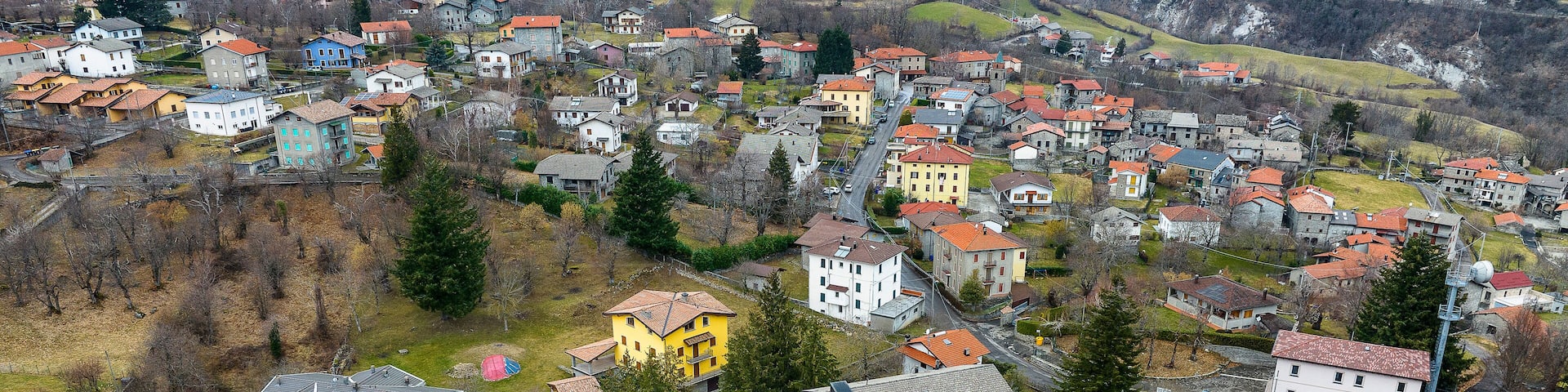 A residential area with houses, a playground, and a large tree.
