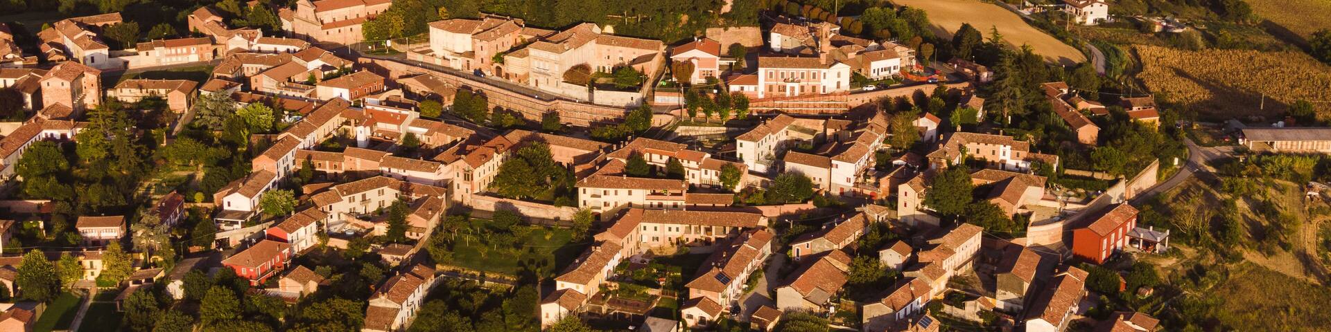 Aerial drone view of Altavilla Monferrato, unesco world heritage