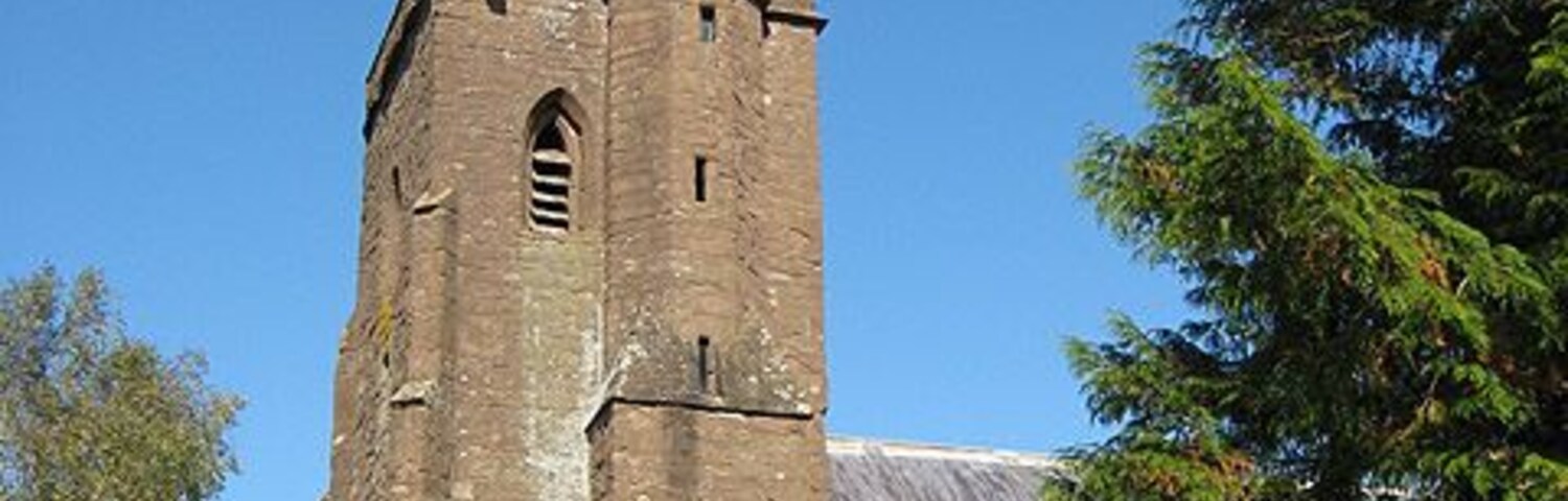 External staircase, tower of the church of St Deinst. The top of the spire is a replacement, the old spire top is in the churchyard and is used as a sundial. See 678235 Something you might not notice at first glance, is under the tree discreetly hidden by wicker screens, a portaloo, whether for use by visitors or for workers in and around the church, is not clear.