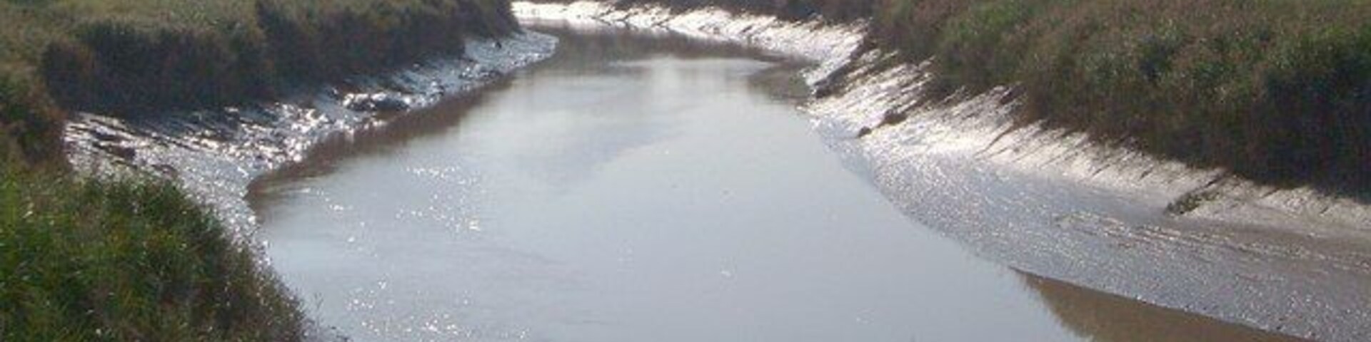 River Parrett Looking upstream from footpath BW38/2 as it runs along the right bank of the tidal river.