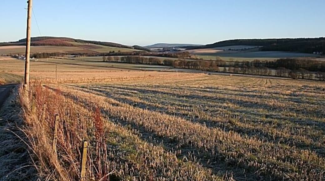 The View from Balnabreich Looking down from the slightly elevated farm of Balnabreich towards Mulben. The skyline at left of the Hill of Muldearie, and Meikle Balloch is further away.