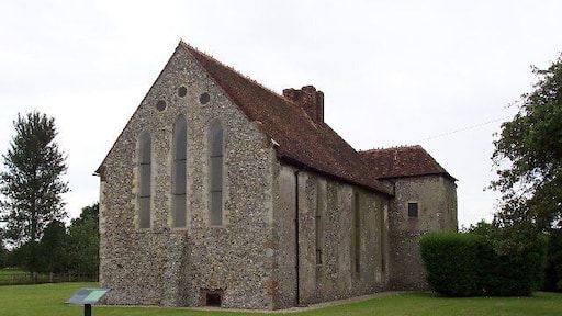 St Johns Commandery, near Densole, Kent. A medieval chapel that was converted into a farmhouse during the 16th century. It has a fine moulded-plaster ceiling and a remarkable timber roof. It is now owned by English Heritage - internal viewing can be arranged through the local EH office.