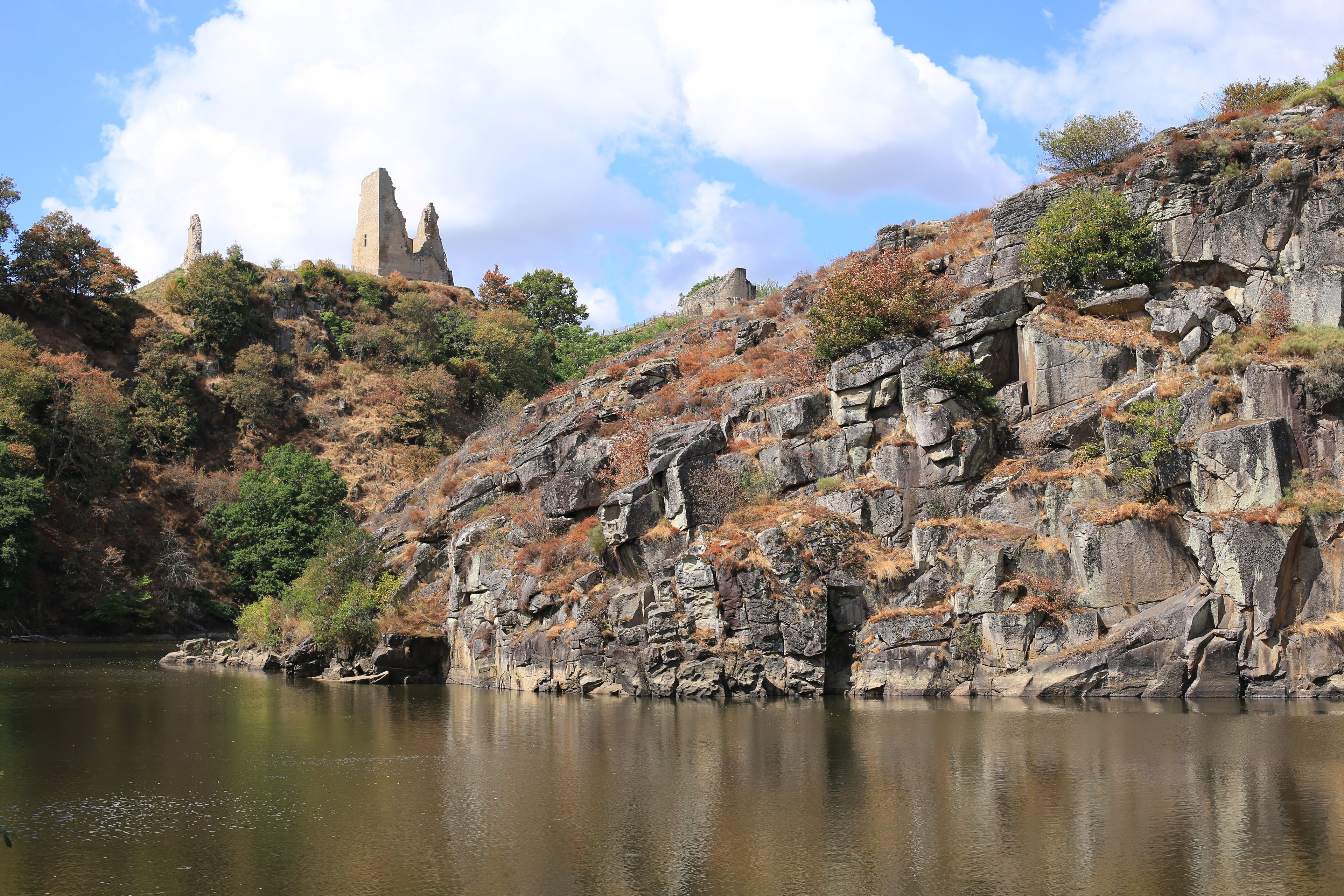 The Creuse River and the Ruin of Crozant in Limousin, France