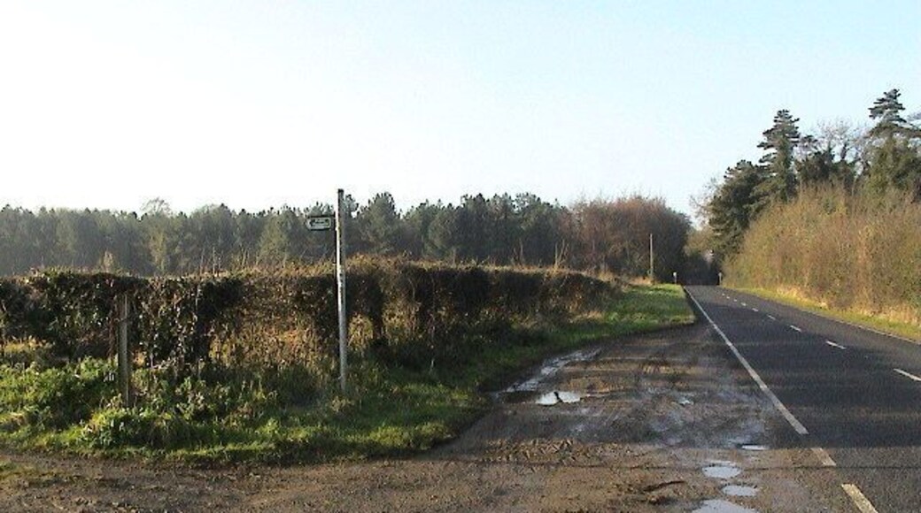 The Pits. Start of the footpath from the Heighington Road. The woodland area was formerly quarried for building stone, hence the name. See http://www.canwick.org