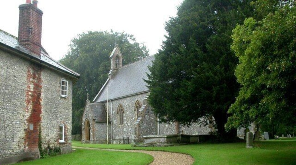 Ashmore, St Nicholas Parish church, mainly C19 restored, with an arch that might be C13. As seen on a wet summer's day. English Heritage-listed, http://www.imagesofengland.org.uk/Details/Default.aspx?id=102850&mode=adv