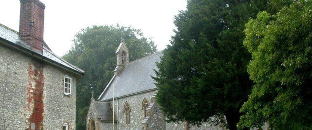 Ashmore, St Nicholas Parish church, mainly C19 restored, with an arch that might be C13. As seen on a wet summer's day. English Heritage-listed, http://www.imagesofengland.org.uk/Details/Default.aspx?id=102850&mode=adv