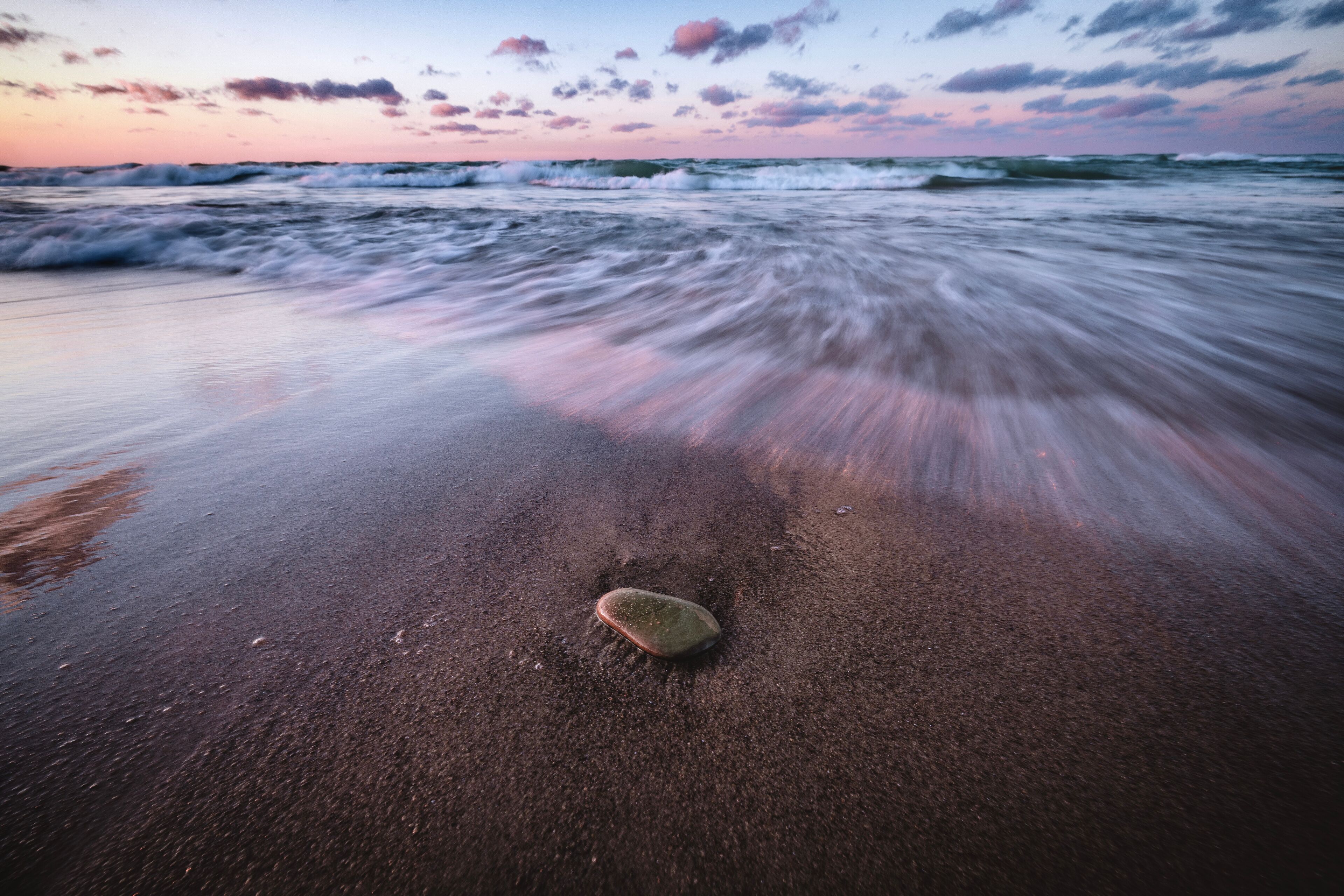 long exposure of waves crashing on beach, Indiana Dunes Park