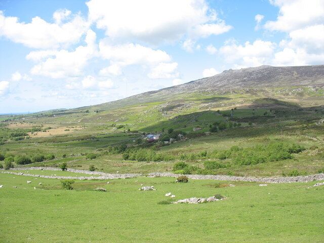 Improved grassland contrasts with the surrounding moorland