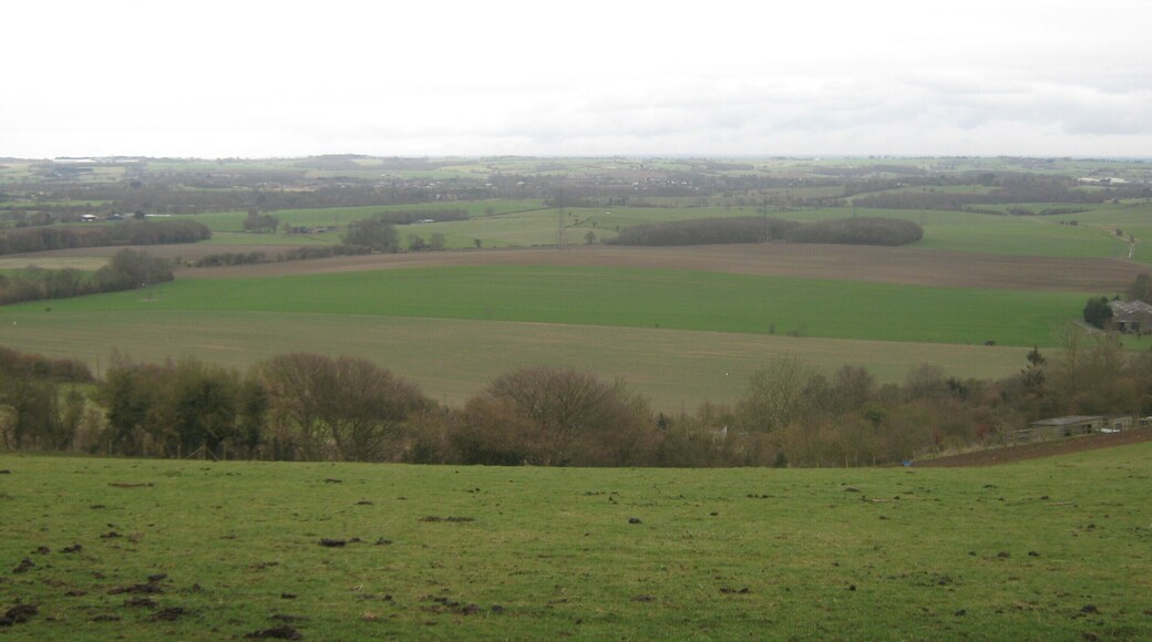 View towards Brabourne Lees, from the North Downs Way The long distance path travels on a byway towards Brabourne Downs along the ridge of the North Downs. This section has good long views over Brabourne and Sellindge.