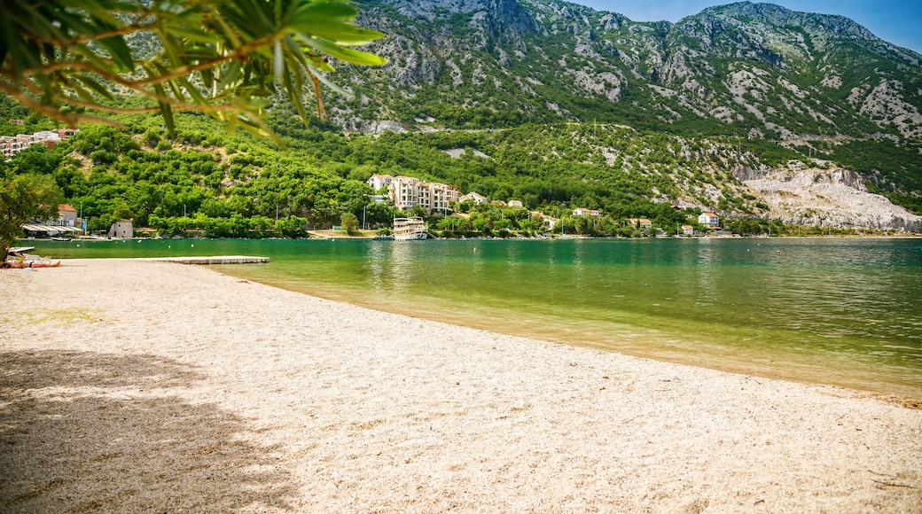 Beautiful view from the beach in the small village Morinj in the Kotor bay