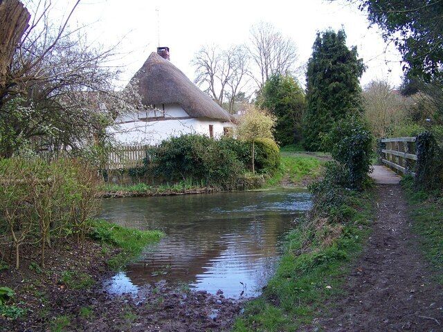 Ford and footbridge, River Ebble Looking back across the ford to Stocksbridge Cottage.